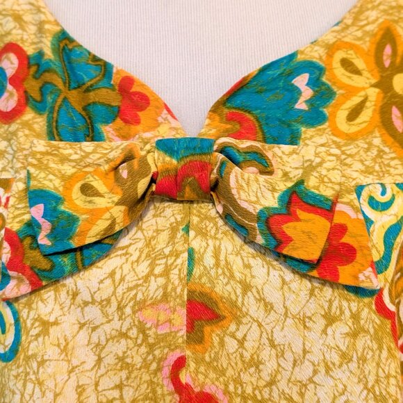Vintage Malihini Hawaii Womens Sz M/L? Yellow Gold Floral Bow Aloha Midi Dress - Picture 6 of 11